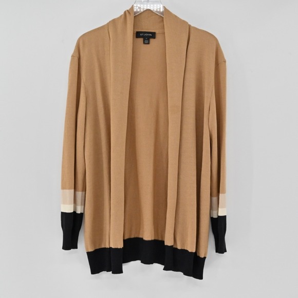 ST‎ JOHN Cardigan Womens Sz 10 Tan Black Colorblock...